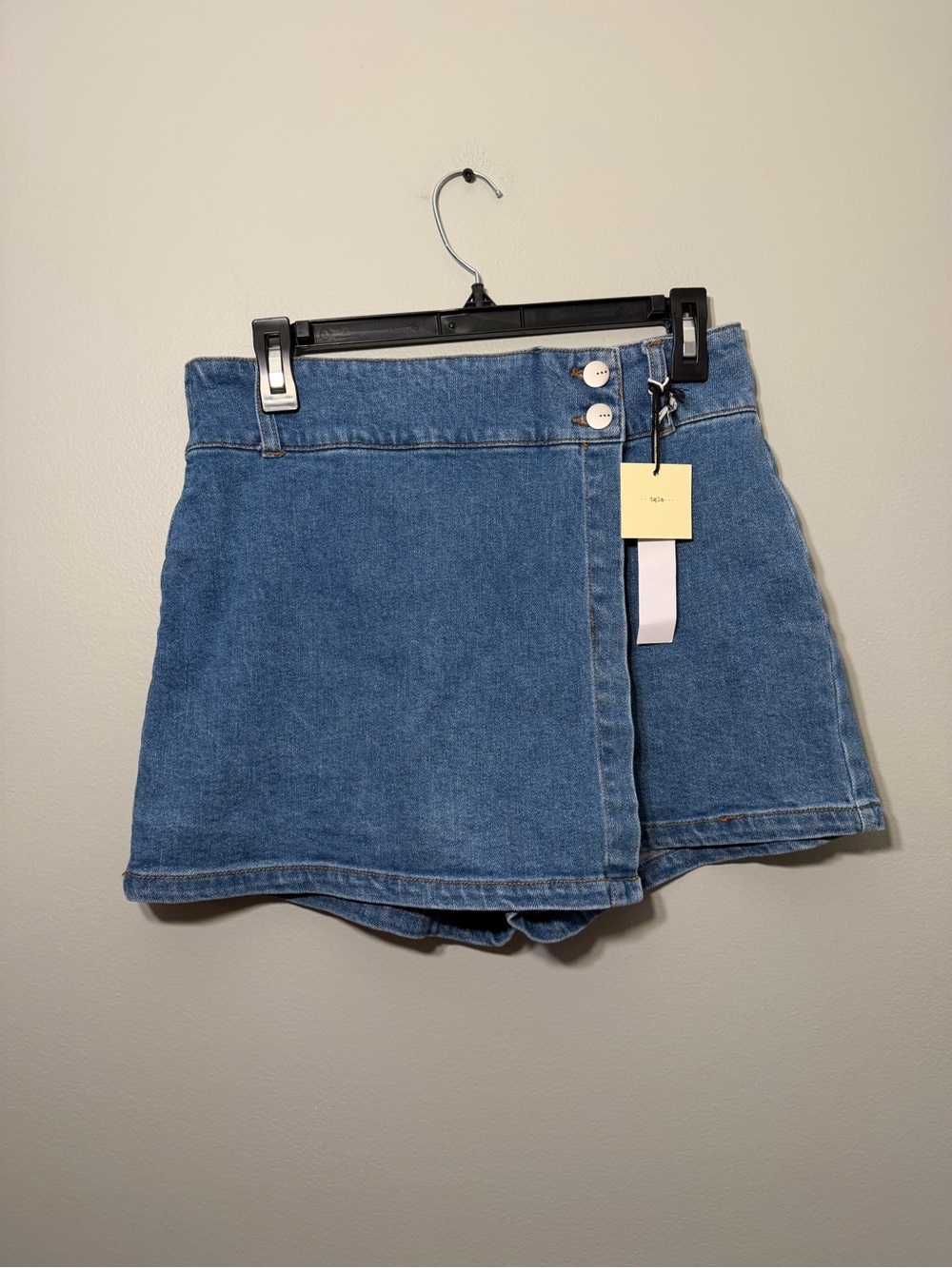 Denim Wrap Skort with Side Button Detail - Blue